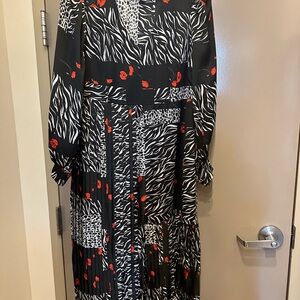 Black and White Animal Print Dress with Red Accents